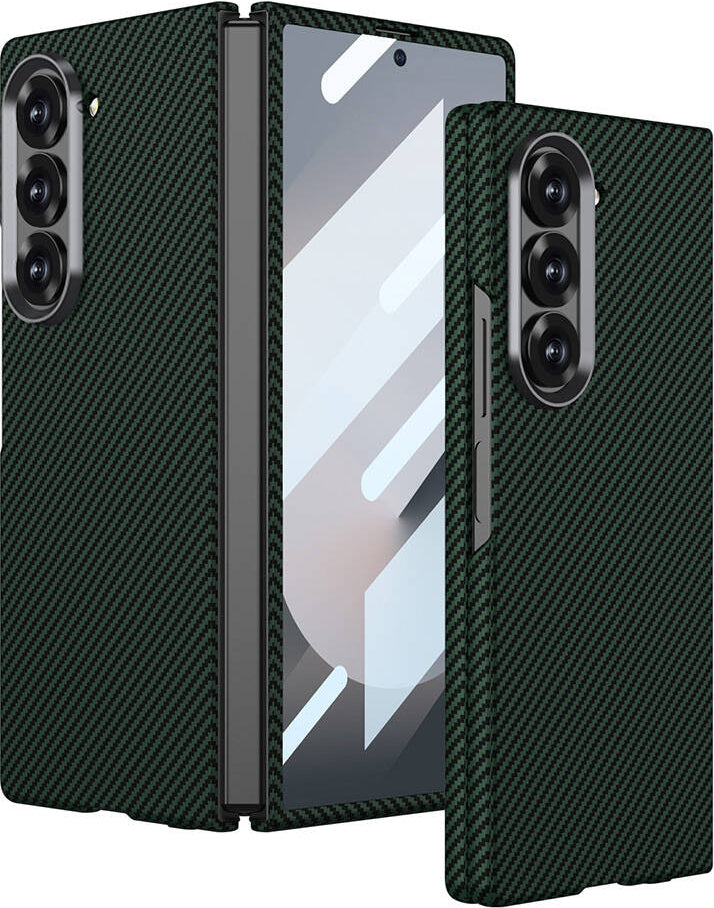 Galaxy Z Fold 6 Kılıf Kamera Korumalı Karbon Fiber Tasarımlı Arka Yüzey Mnc Kıpta Karbon Kapak-Koyu