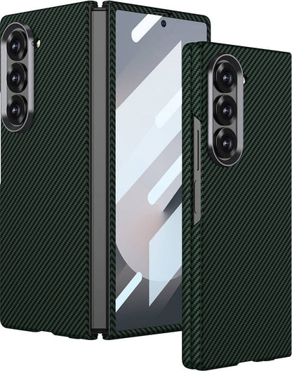 Galaxy Z Fold 6 Kılıf Kamera Korumalı Karbon Fiber Tasarımlı Arka Yüzey Mnc Kıpta Karbon Kapak-Koyu