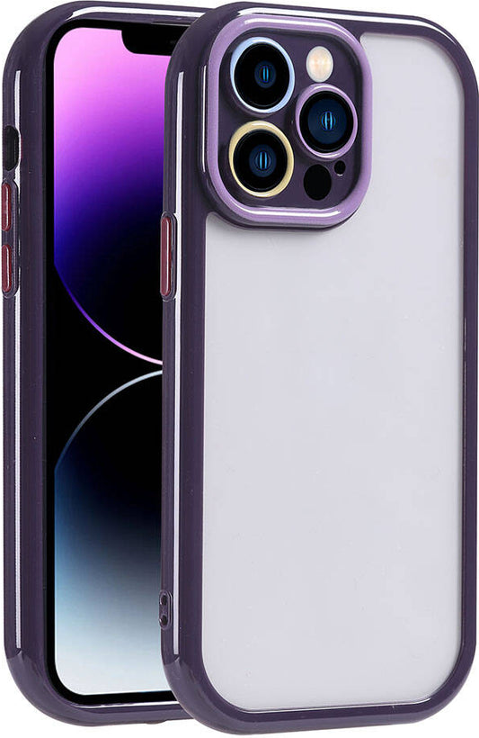 Apple iPhone 14 Pro Max Kılıf Kamera Korumalı Renkli Kenar ve Çerçeve Tasarımlı Mnc Vitamin Kapak-Derin Mor