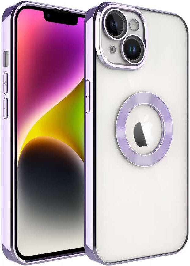 iPhone 14 Uyumlu Kamera Korumalı Logo Gösteren Mnc Omega Kapak-Lila