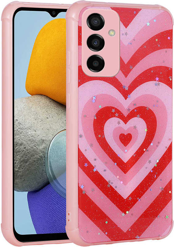 Galaxy M23 Kılıf Simli Desenli Kamera Korumalı Parlak Mnc Popy Kapak-Kalp