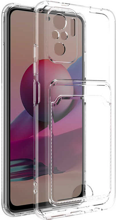 Xiaomi Redmi Note 10 Kılıf Kartlıklı Şeffaf Mnc Setra Clear Silikon Kapak-Renksiz