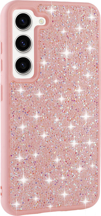 Galaxy S23 Kılıf Parlak Taşlı Tasarım Mnc Pırlanta Kapak-Pembe