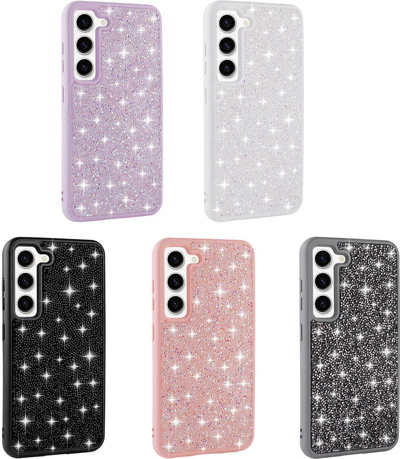 Galaxy S23 Kılıf Parlak Taşlı Tasarım Mnc Pırlanta Kapak-Pembe