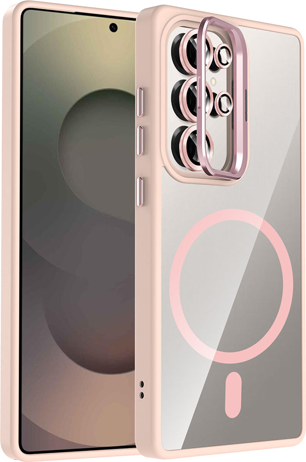 Galaxy S25 Ultra Kılıf Standlı ve Kamera Lens Hediyeli M-Safe Şarj Özellikli Mnc Etro Kapak - Pembe
