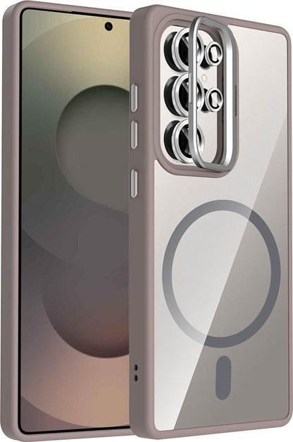 Galaxy S25 Ultra Kılıf Standlı ve Kamera Lens Hediyeli M-Safe Şarj Özellikli Mnc Etro Kapak - Pembe