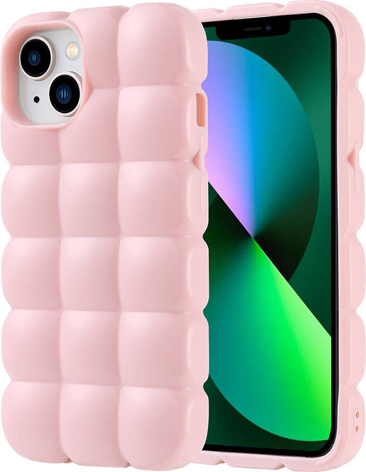 Apple iPhone 14 Kılıf Parlak Esnek Silikon Mnc Dom Dom Kapak-Pembe