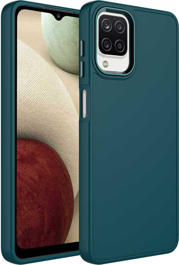 Galaxy M32 Kılıf Metal Çerçeve ve Buton Tasarımlı Silikon Mnc Luna Kapak-Koyu Yeşil