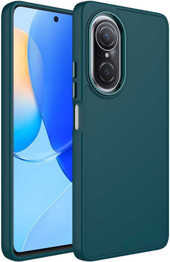 Huawei Nova 9 Se Kılıf Metal Çerçeve ve Buton Tasarımlı Silikon Mnc Luna Kapak-Koyu Yeşil