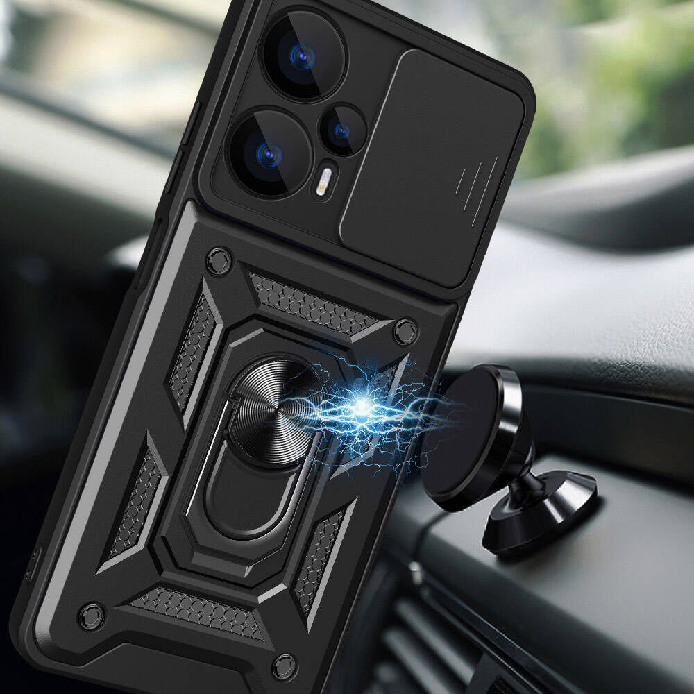 Xiaomi Poco F5 Kılıf Magnetik Standlı Kamera Korumalı Mnc Sürgülü Vega Kapak-Mavi