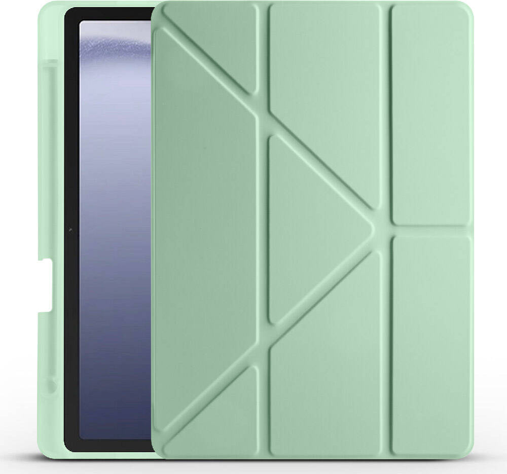 Galaxy Tab A9 Kılıf Uyumlu Mnc Tri Folding Kalem Bölmeli Standlı Kılıf-Açık Yeşil