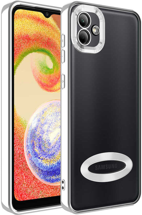 Galaxy A03 Kılıf Kamera Korumalı Logo Gösteren Mnc Omega Kapak-Gümüş