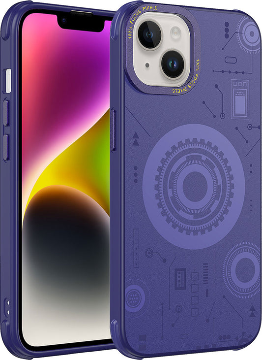 Apple iPhone 14 Plus Kılıf Mnc Wireless Şarj Özellikli Desenli Hot Kapak-Derin Mor