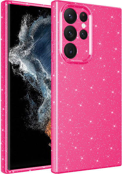 Galaxy S22 Ultra Kılıf Kamera Korumalı Simli Lüks Mnc Koton Kapak-Pembe Koyu