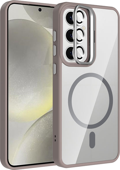 Galaxy S24 Kılıf Standlı ve Kamera Lens Hediyeli M-Safe Şarj Özellikli Mnc Etro Kapak - Pembe