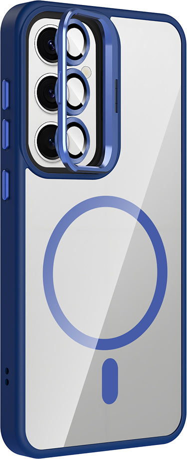 Galaxy S25 Kılıf Standlı ve Kamera Lens Hediyeli M-Safe Şarj Özellikli Mnc Etro Kapak - Gri