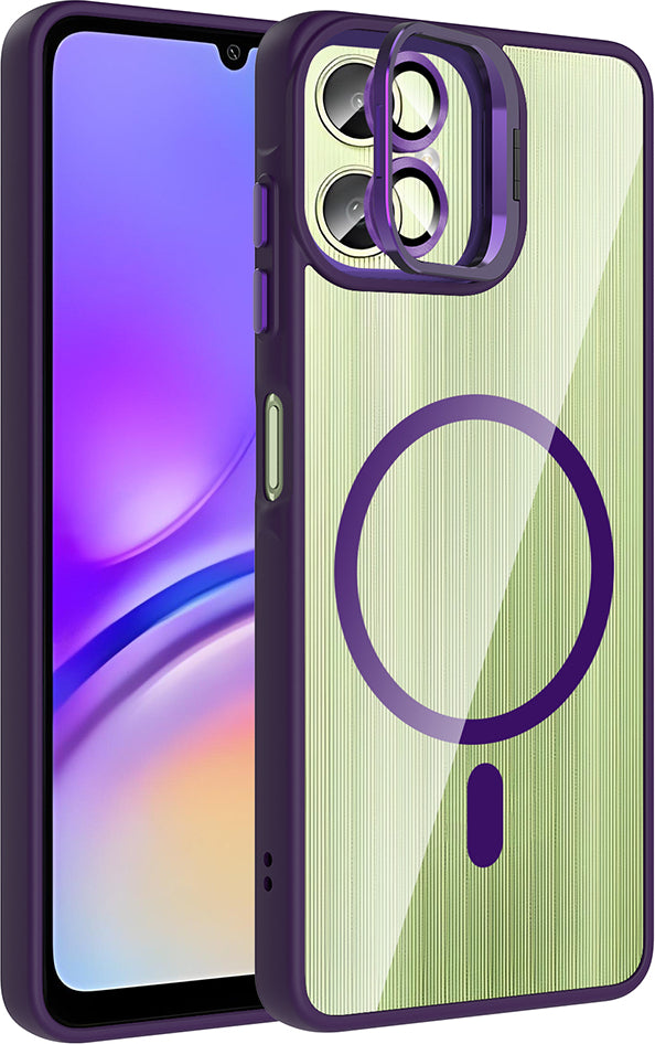 Galaxy A06 Kılıf Standlı ve Kamera Lens Hediyeli M-Safe Şarj Özellikli Mnc Etro Kapak - Pembe