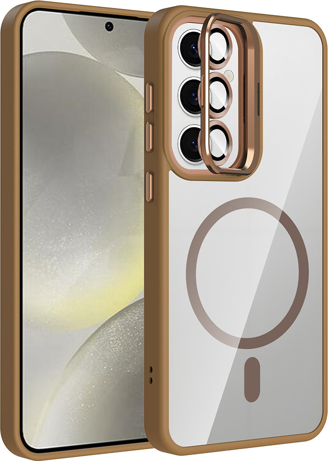 Galaxy S24 Kılıf Standlı ve Kamera Lens Hediyeli M-Safe Şarj Özellikli Mnc Etro Kapak - Desert Tita