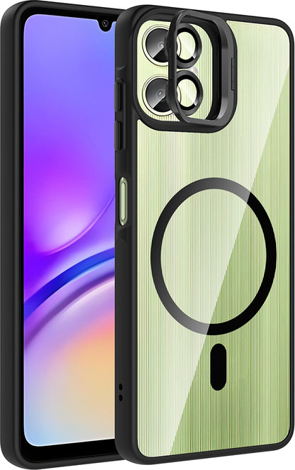 Galaxy A06 Kılıf Standlı ve Kamera Lens Hediyeli M-Safe Şarj Özellikli Mnc Etro Kapak - Siyah