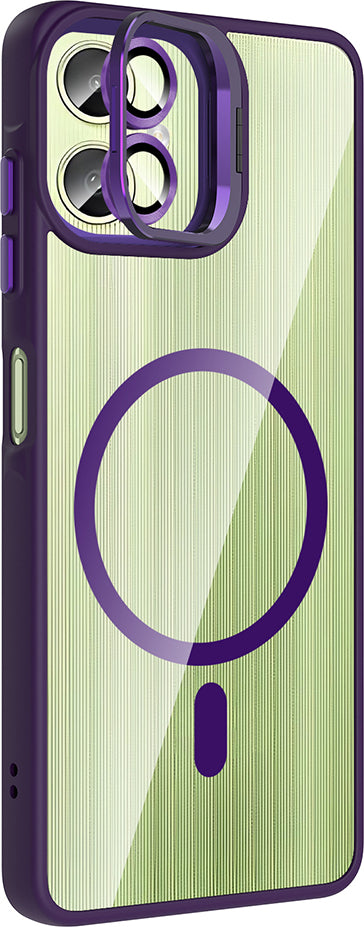 Galaxy A06 Kılıf Standlı ve Kamera Lens Hediyeli M-Safe Şarj Özellikli Mnc Etro Kapak - Gri