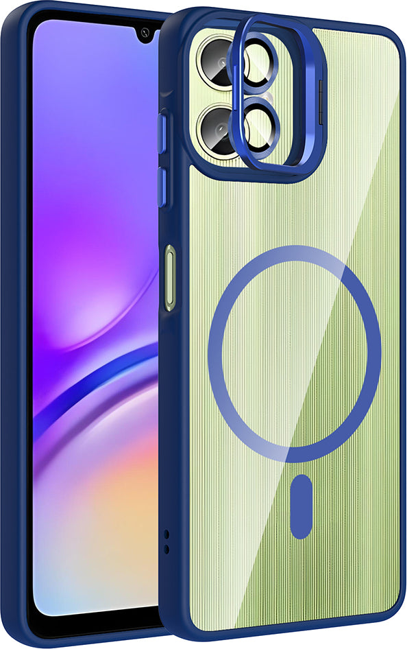 Galaxy A06 Kılıf Standlı ve Kamera Lens Hediyeli M-Safe Şarj Özellikli Mnc Etro Kapak - Lacivert