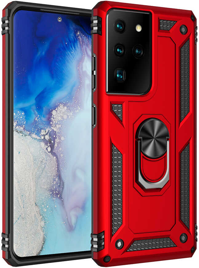 Rengareng Galaxy S21 Ultra Kılıf Mnc Vega Kapak-Kırmızı