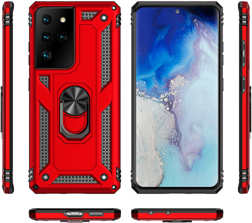 Rengareng Galaxy S21 Ultra Kılıf Mnc Vega Kapak-Kırmızı