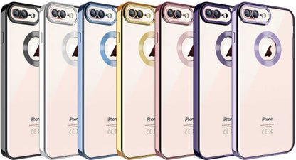 Rengareng iPhone 7 Plus Uyumlu Kamera Korumalı Logo Gösteren Mnc Omega Kapak-Gold