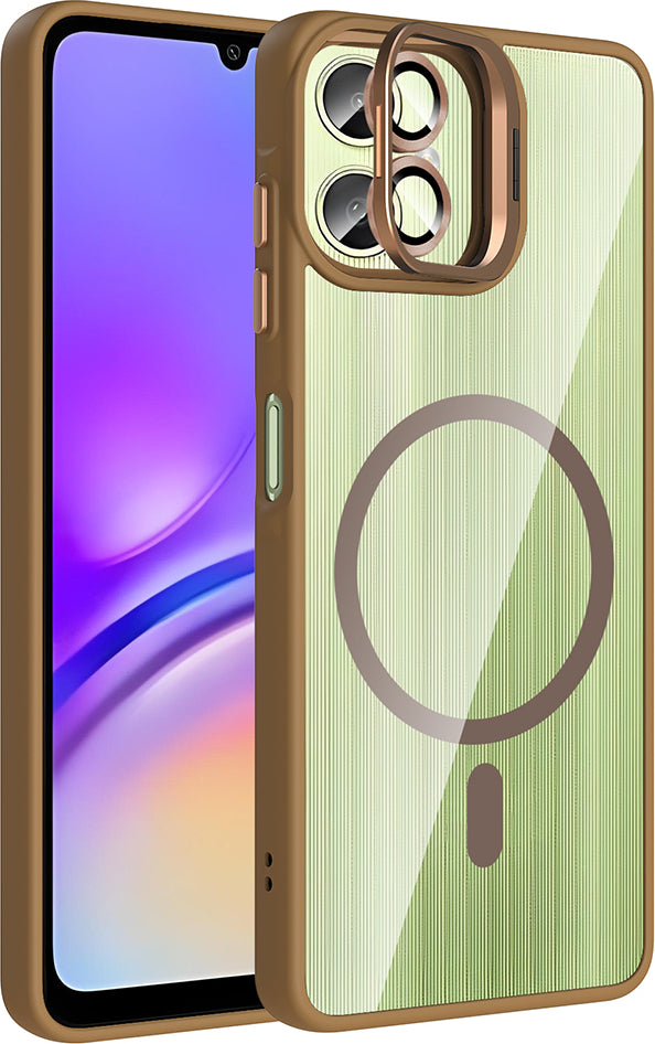 Rengareng Galaxy A06 Kılıf Standlı ve Kamera Lens Hediyeli M-Safe Şarj Özellikli Mnc Etro Kapak - Desert Tita