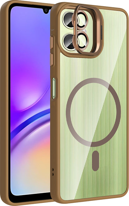Rengareng Galaxy A06 Kılıf Standlı ve Kamera Lens Hediyeli M-Safe Şarj Özellikli Mnc Etro Kapak - Desert Tita