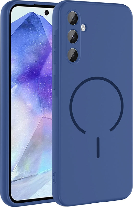Rengareng Galaxy A55 Kılıf M-Safe Şarj Özellikli Zore Meta Kapak - Lacivert