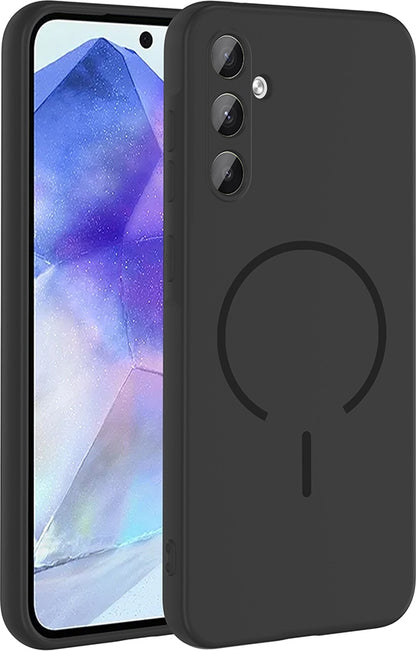 Rengareng Galaxy A55 Kılıf M-Safe Şarj Özellikli Zore Meta Kapak - Siyah