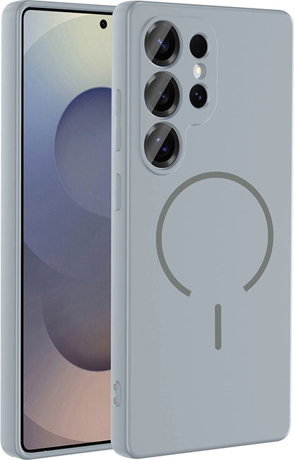 Rengareng Galaxy S24 Ulta Kılıf M-Safe Şarj Özellikli Zore Meta Kapak - Titanyum-Gri