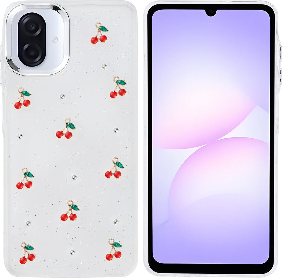 Rengareng Galaxy A07 Kılıf Airbag Tasarımlı Simli Şeffaf Zore Kutup Kapak - Kiraz