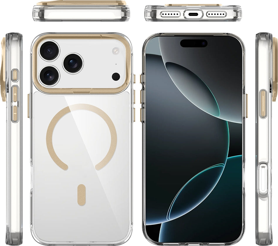 Rengareng iPhone 17 Pro Max Kılıf M-Safe Şarj Özellikli Airbagli Kamera Standlı Zore Azor Kapak - Turuncu