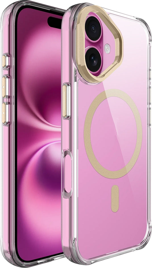 Rengareng iPhone 17 Kılıf M-Safe Şarj Özellikli Airbagli Kamera Standlı Zore Azor Kapak - Gold