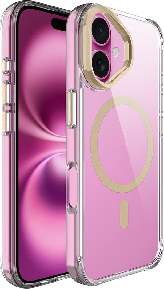 Rengareng iPhone 17 Kılıf M-Safe Şarj Özellikli Airbagli Kamera Standlı Zore Azor Kapak - Gold