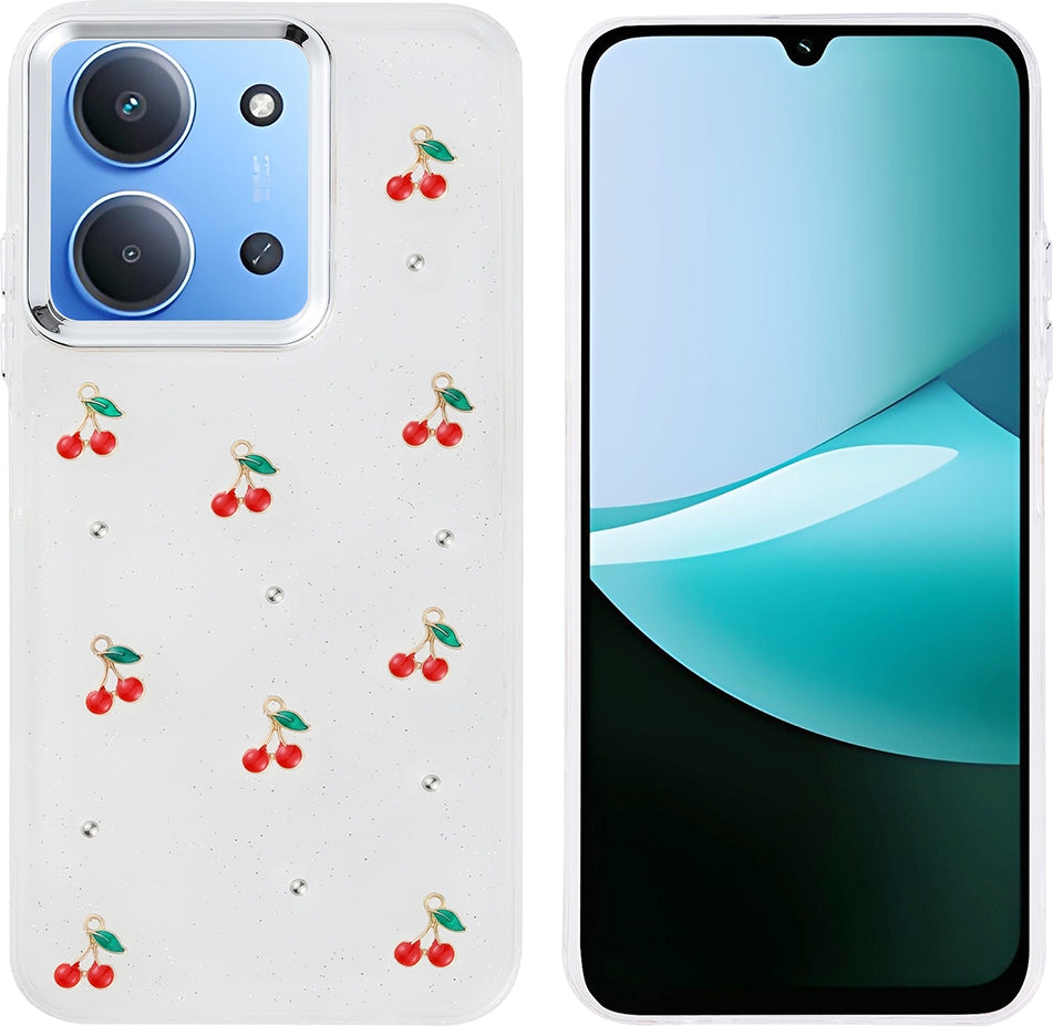 Rengareng Redmi 15C Kılıf Airbag Tasarımlı Simli Şeffaf Zore Kutup Kapak - Kiraz