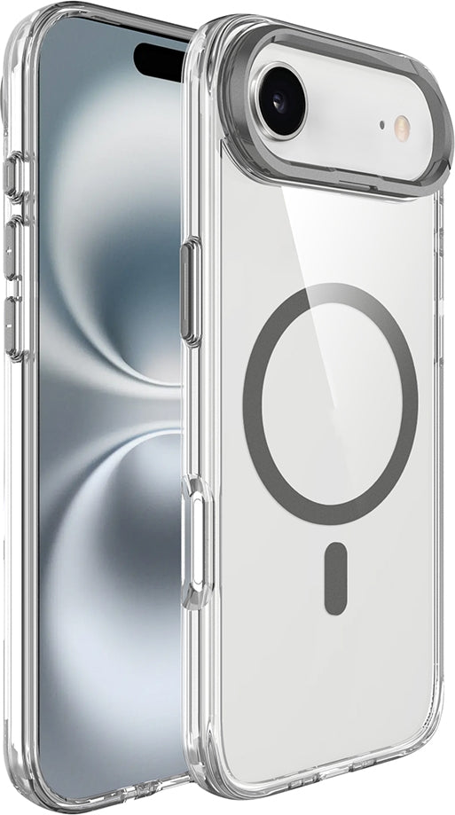 Rengareng iPhone 17 Air Kılıf M-Safe Şarj Özellikli Airbagli Kamera Standlı Zore Azor Kapak - Koyu Gri