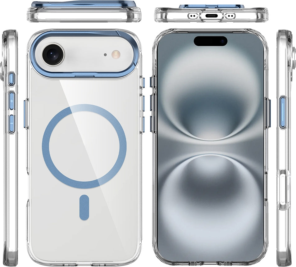 Rengareng iPhone 17 Air Kılıf M-Safe Şarj Özellikli Airbagli Kamera Standlı Zore Azor Kapak - Koyu Gri