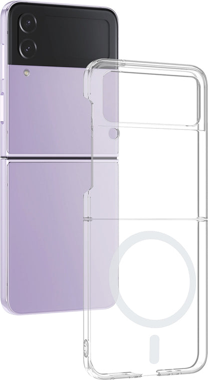 Rengareng Galaxy Z Flip 4 Kamera Korumalı M-Safe Şarj Özellikli Şeffaf Zore London Sert Pc Kapak - Şeffaf