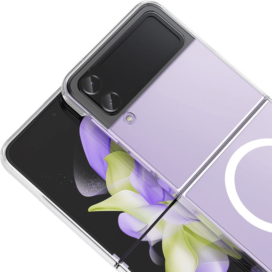 Rengareng Galaxy Z Flip 4 Kamera Korumalı M-Safe Şarj Özellikli Şeffaf Zore London Sert Pc Kapak - Şeffaf