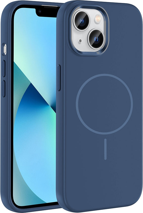 Rengareng iPhone 15 Kılıf M-Safe Şarj Özellikli Metal Kamera Çerçeveli Zore Edi Silikon Kapak - Lacivert