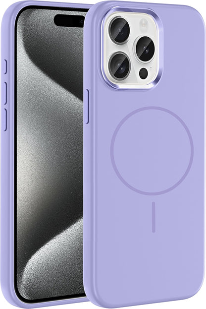 Rengareng iPhone 15 Pro Max Kılıf M-Safe Şarj Özellikli Metal Kamera Çerçeveli Zore Edi Silikon Kapak - Lila