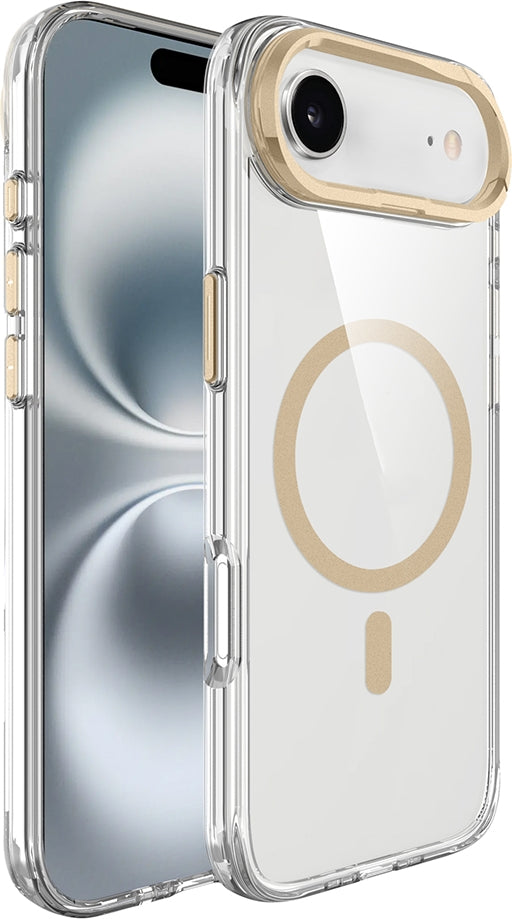 Rengareng iPhone 17 Air Kılıf M-Safe Şarj Özellikli Airbagli Kamera Standlı Zore Azor Kapak - Gold