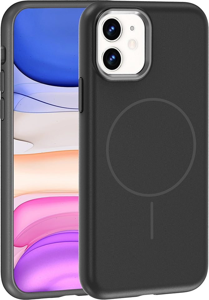 Rengareng iPhone 11 Kılıf M-Safe Şarj Özellikli Metal Kamera Çerçeveli Zore Edi Silikon Kapak - Siyah