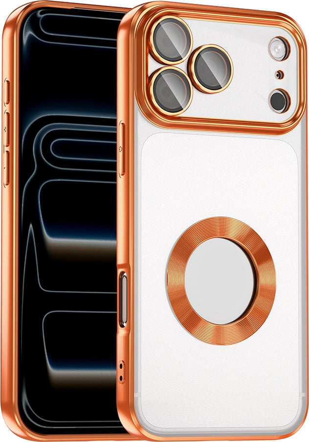 Rengareng iPhone 17 Pro Max Kılıf Kamera Korumalı Logo Gösteren Zore Omega Kapak - Turuncu