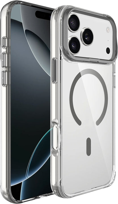 Rengareng iPhone 17 Pro Max Kılıf M-Safe Şarj Özellikli Airbagli Kamera Standlı Zore Azor Kapak - Koyu Gri