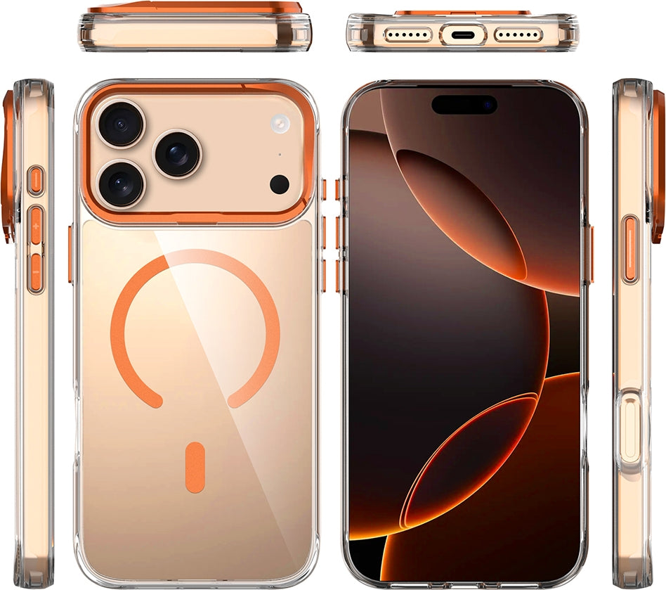 Rengareng iPhone 17 Pro Kılıf M-Safe Şarj Özellikli Airbagli Kamera Standlı Zore Azor Kapak - Gold