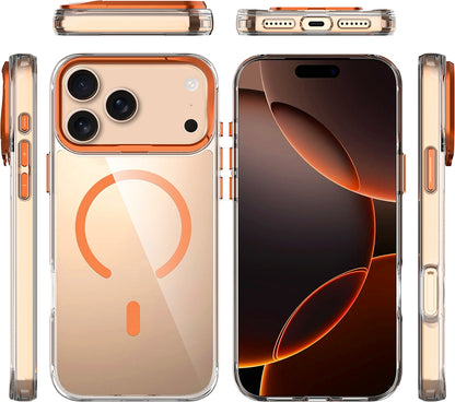 Rengareng iPhone 17 Pro Kılıf M-Safe Şarj Özellikli Airbagli Kamera Standlı Zore Azor Kapak - Turuncu